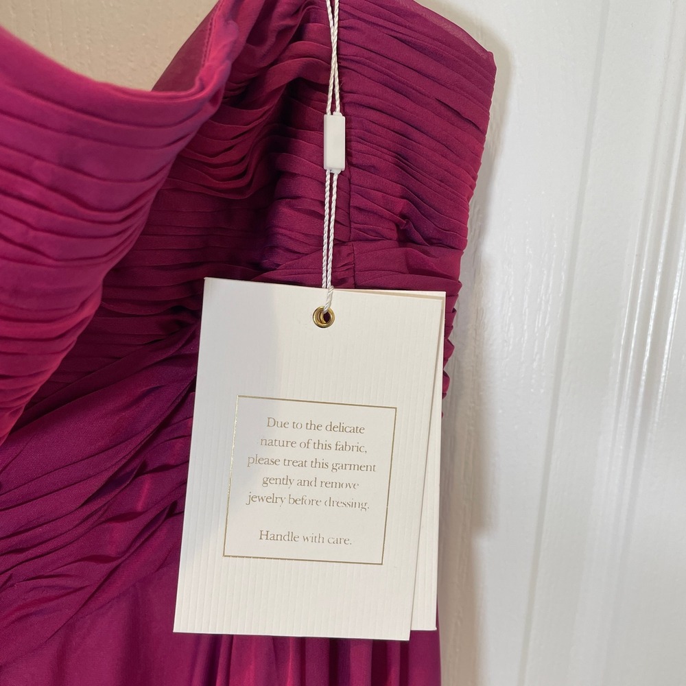 Mac Duggal One Shoulder Dress Bow Pleated Chiffon Gown Raspberry Pink NWT 14 - Picture 4 of 12